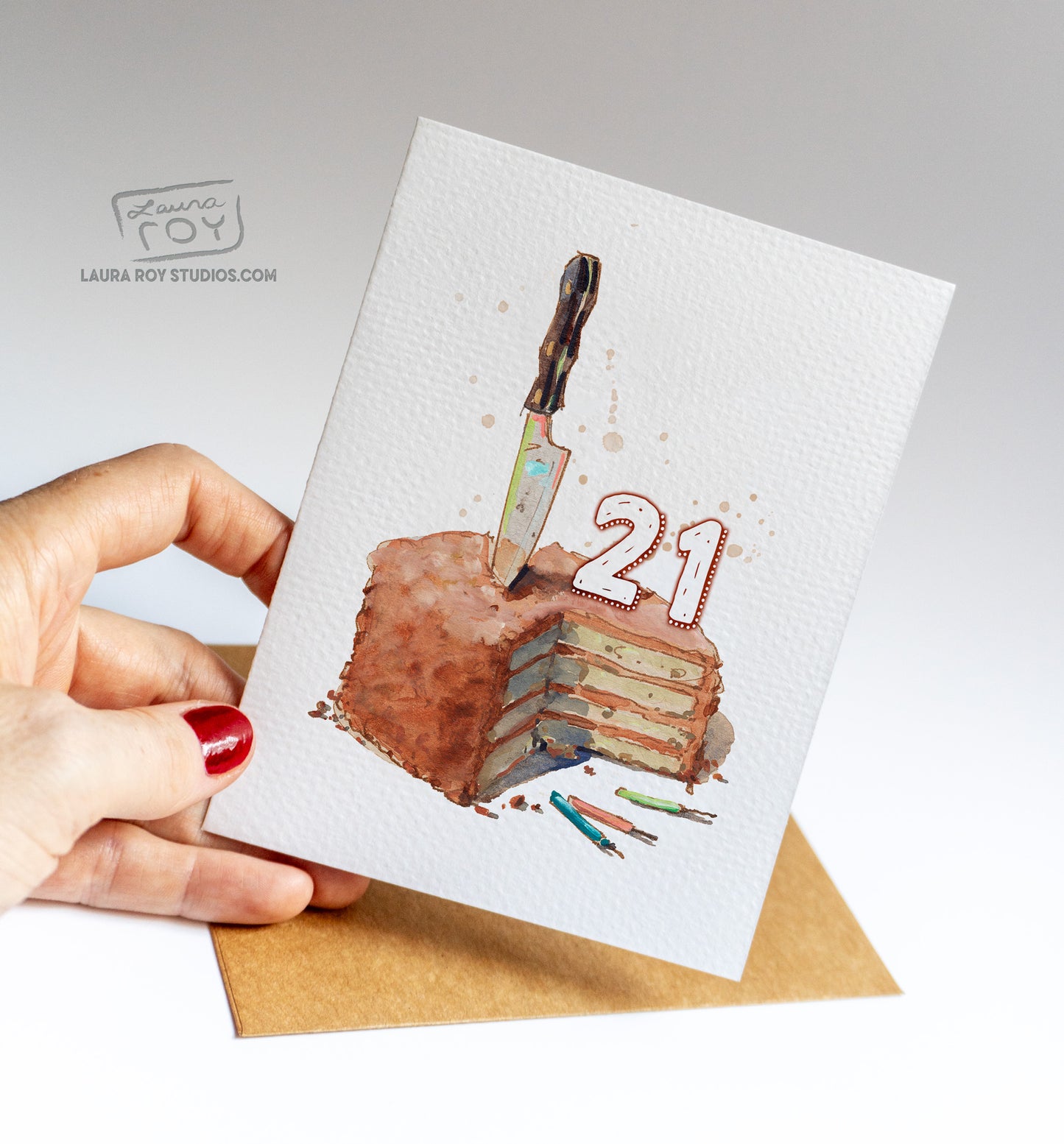 Personalized Sliced Cake with Number Birthday Card‚ Watercolor Cake with Candles, Customizable Number (Single or Set)