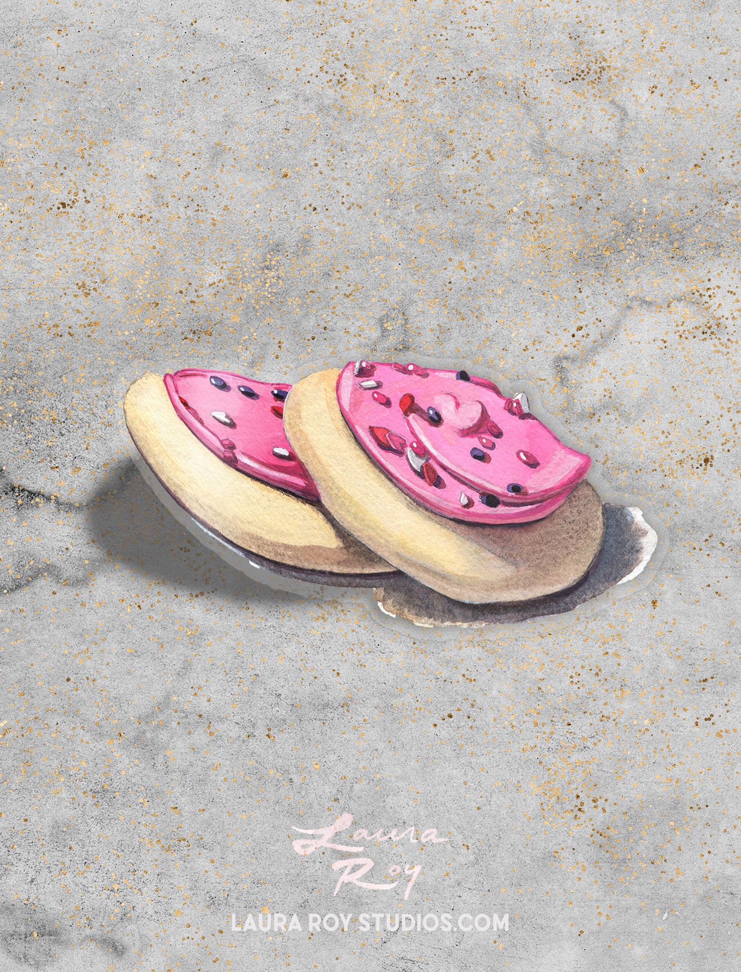 Watercolor Sticker: Pink Frosted Soft Sugar Cookies - Transparent Vinyl, Waterproof, 3.5 inch