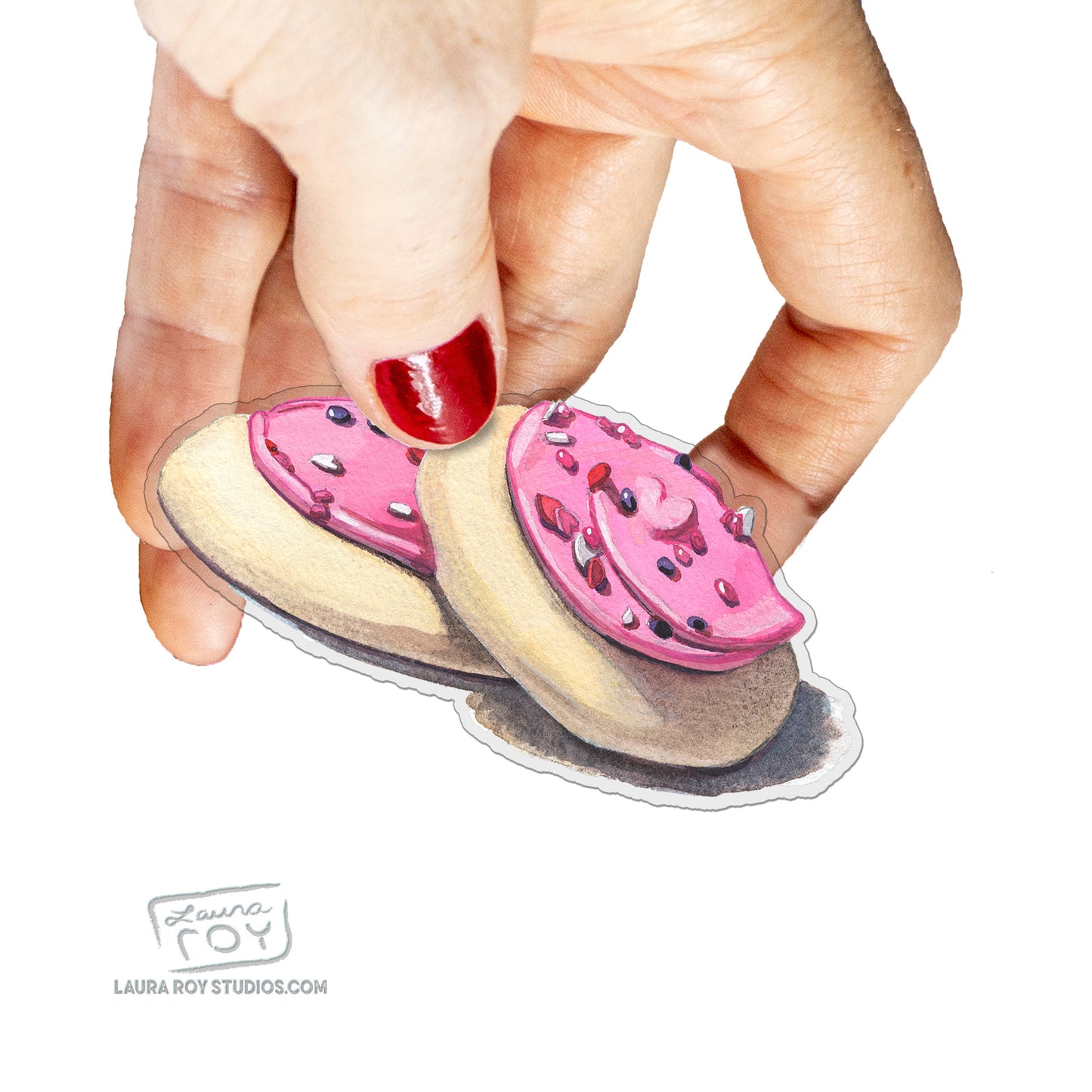 Watercolor Sticker: Pink Frosted Soft Sugar Cookies - Transparent Vinyl, Waterproof, 3.5 inch