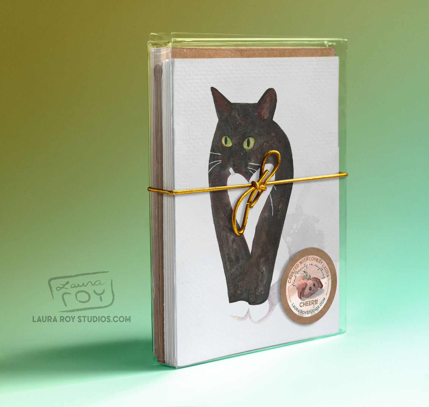 Personalized Cat with Heart Card - Whimsical Watercolor Tuxedo Cat for Valentine's, Anniversary, Birthday, or Pet Sympathy (Single or Set)