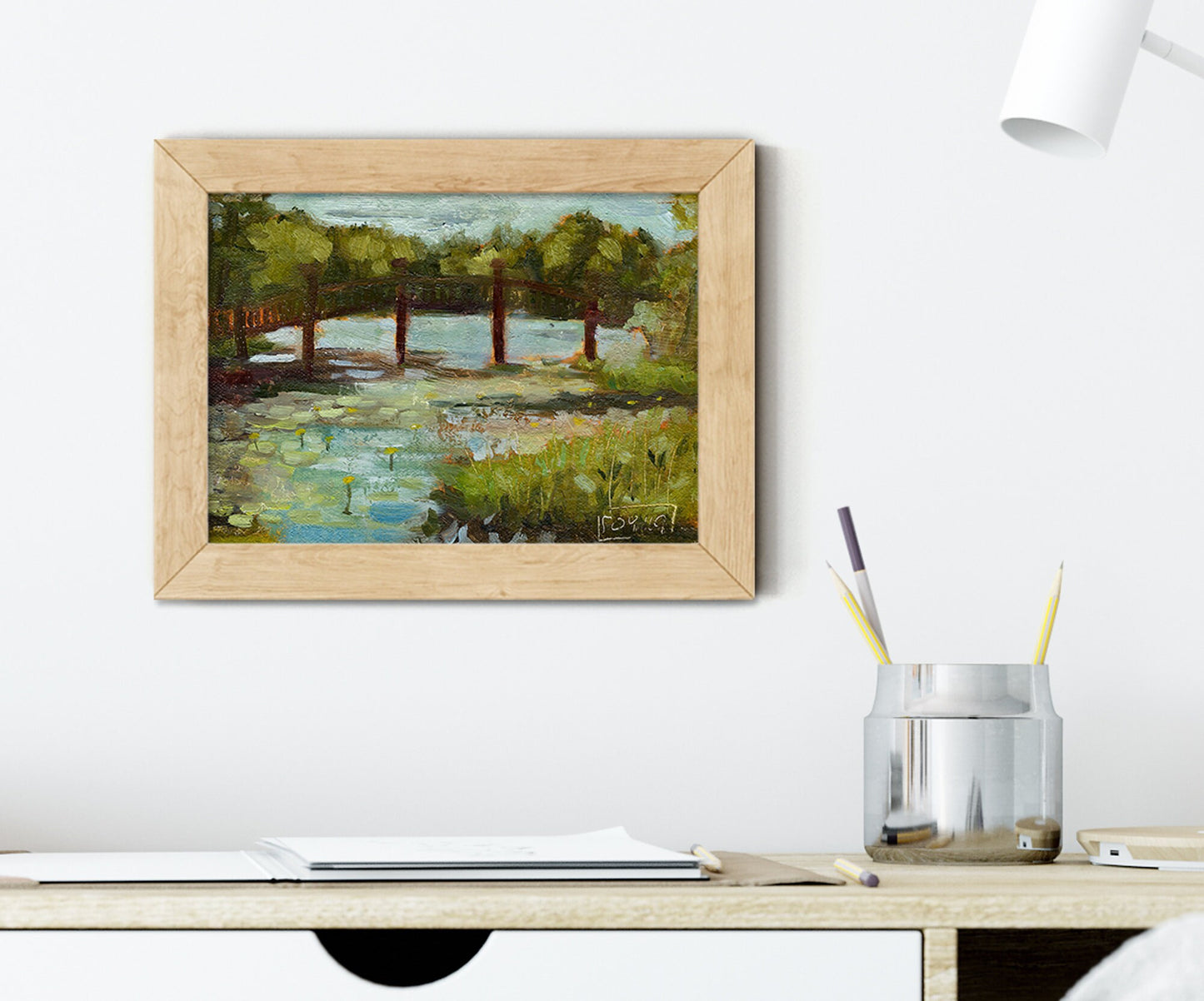 Water Lilies Original Oil Painting Original Landscape Painting Office Decor Gifts for Dad Cabin Wall Decor Kitchen Wall Decor