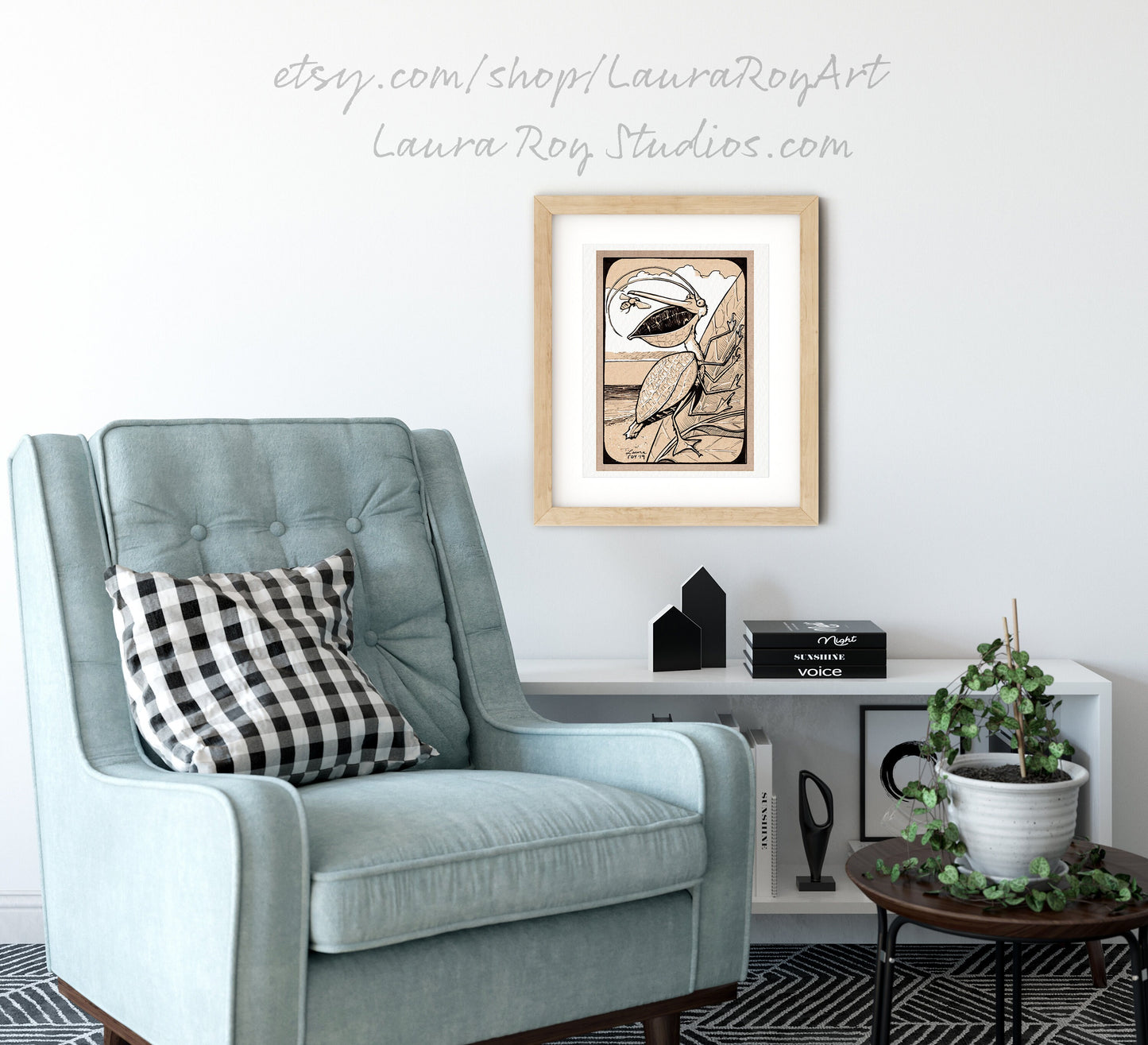 Pelican Katydid Whimsical Pen + Ink Giclée Print