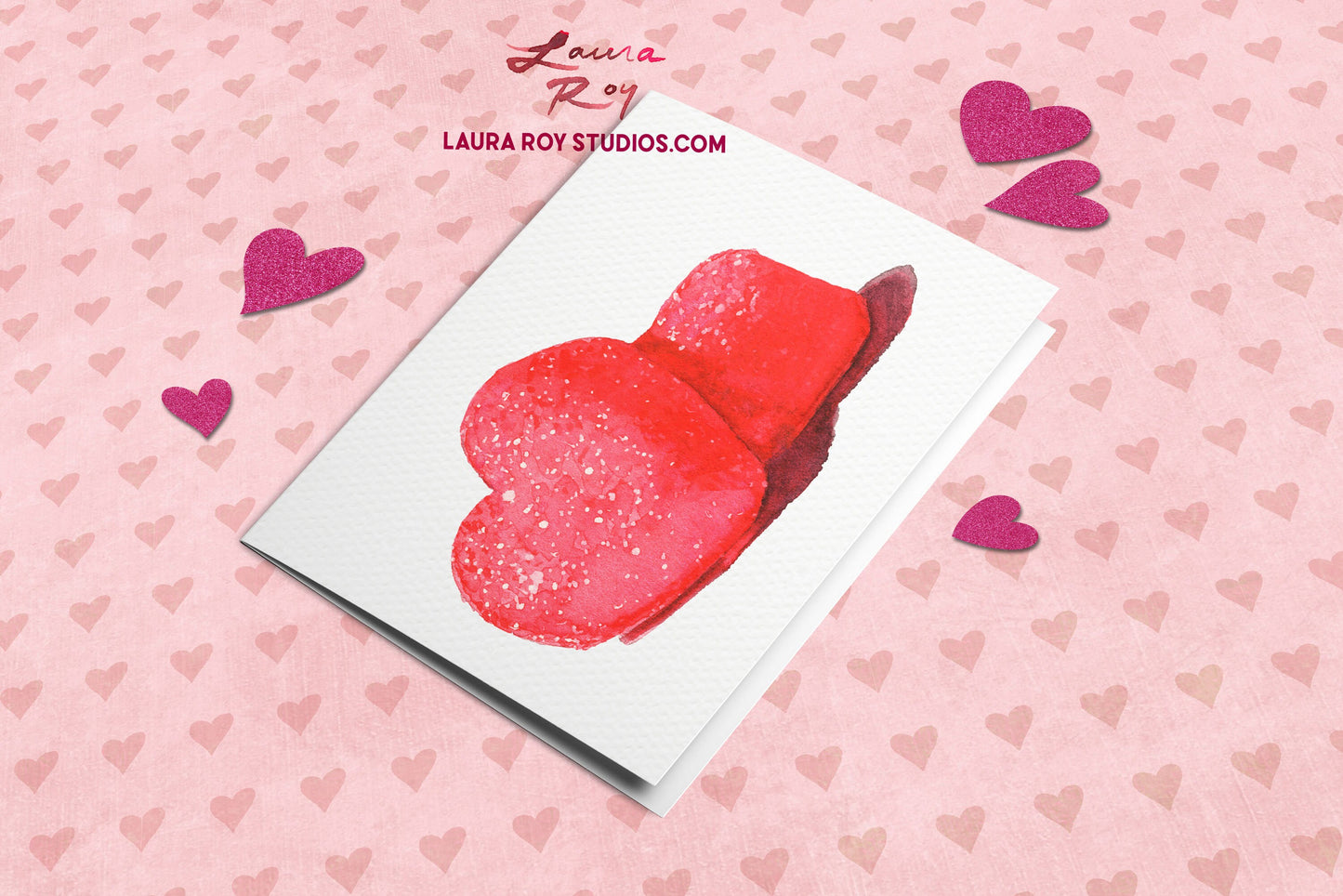 Personalized Sparkly Pink Gummy Heart Candies - Watercolor Valentine's Day Card, Sweetheart Gift for Her or for Him (Single or Set)