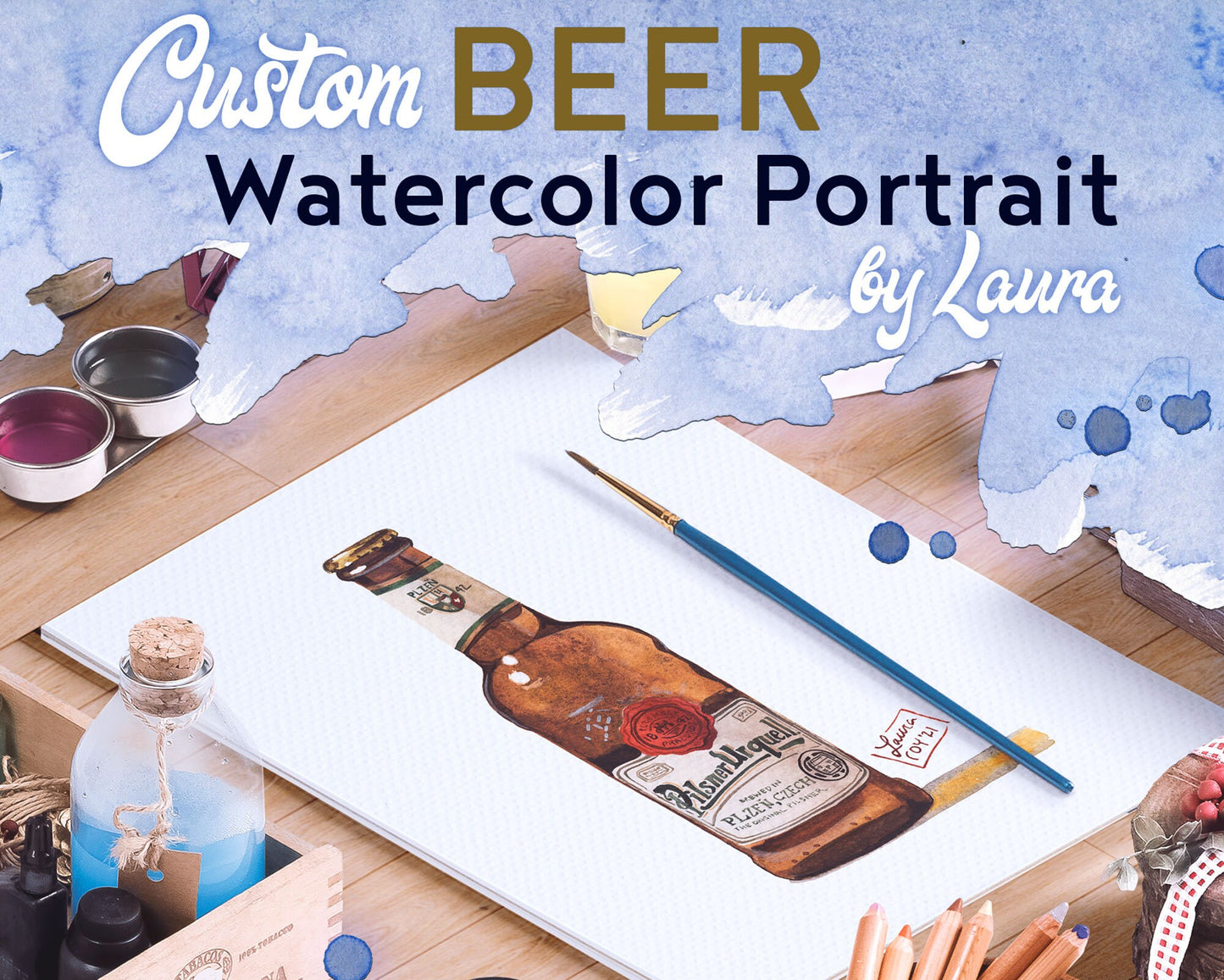 Custom Beer Original Watercolor Painting