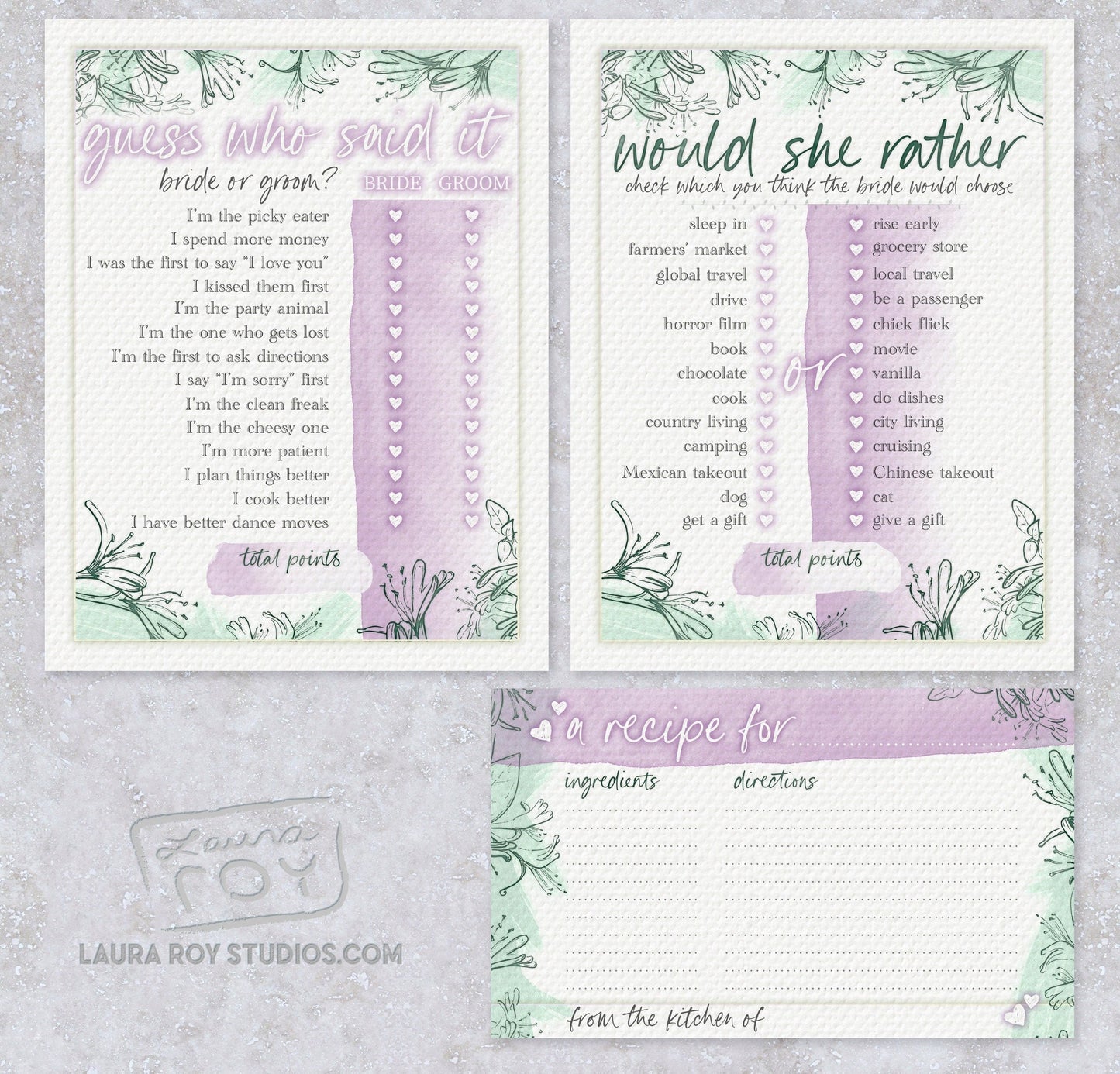 Watercolor Bridal Shower Invitations + Party Starter Pack | Floral Pattern Customizable