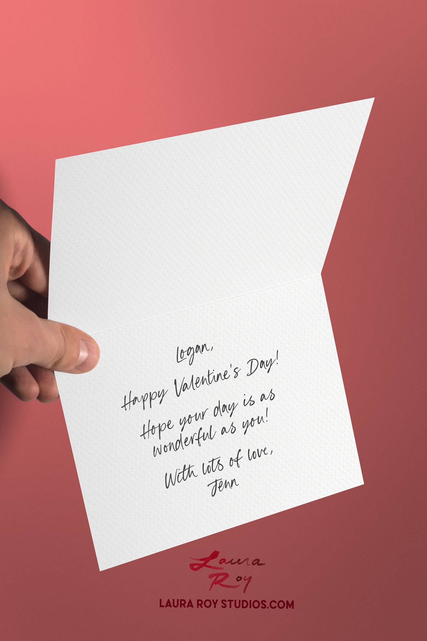 Personalized Heart Tree Trunk Card - Watercolor Artwork with Pink Hearts for Valentine's Day, Weddings, or Anniversaries (Single or Set)