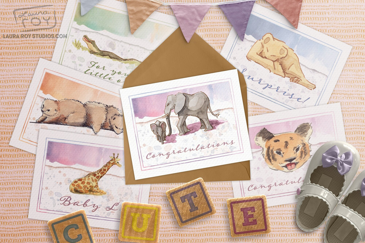 Watercolor Animals Custom Card/Set