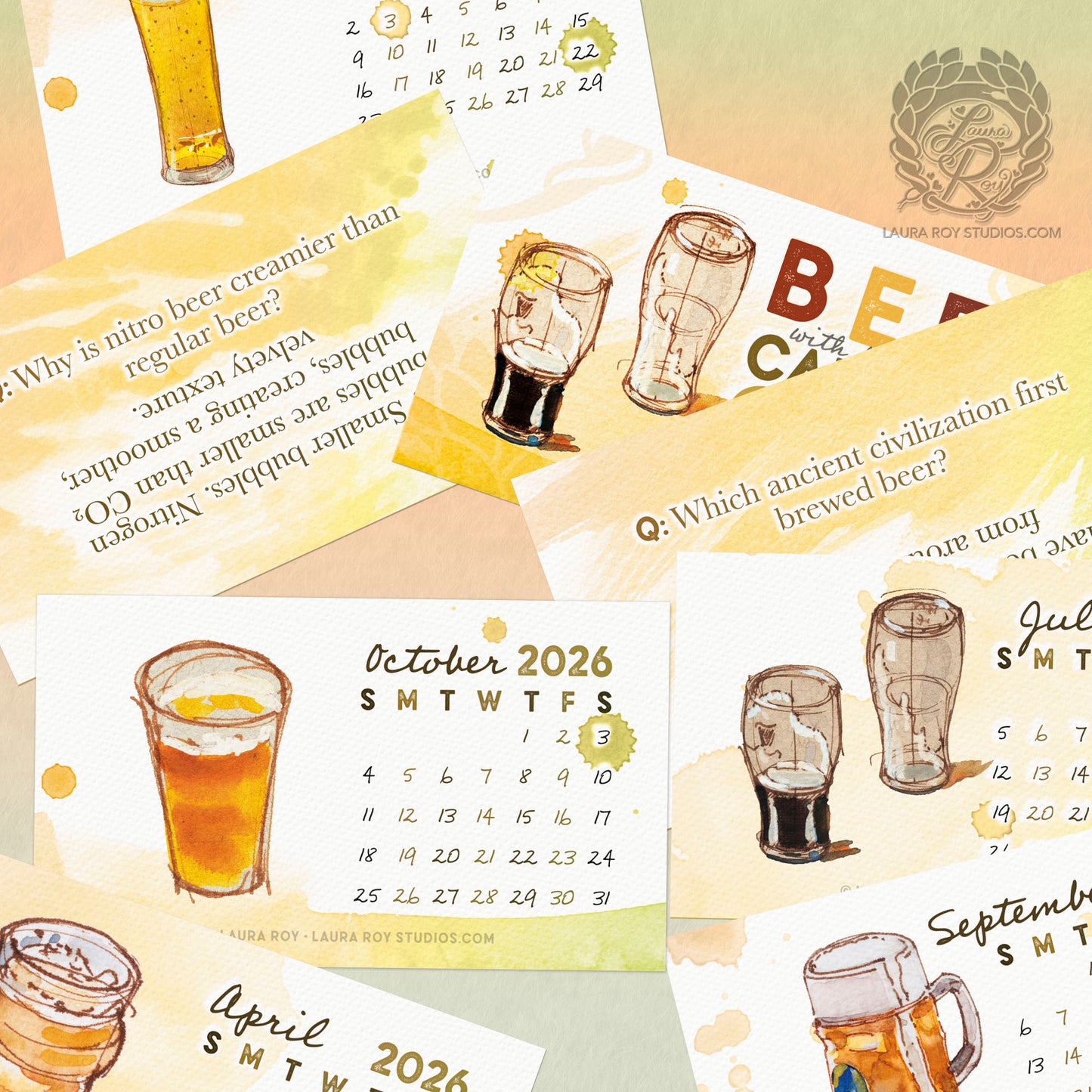 2026 Beer + Trivia Mini Watercolor Calendar