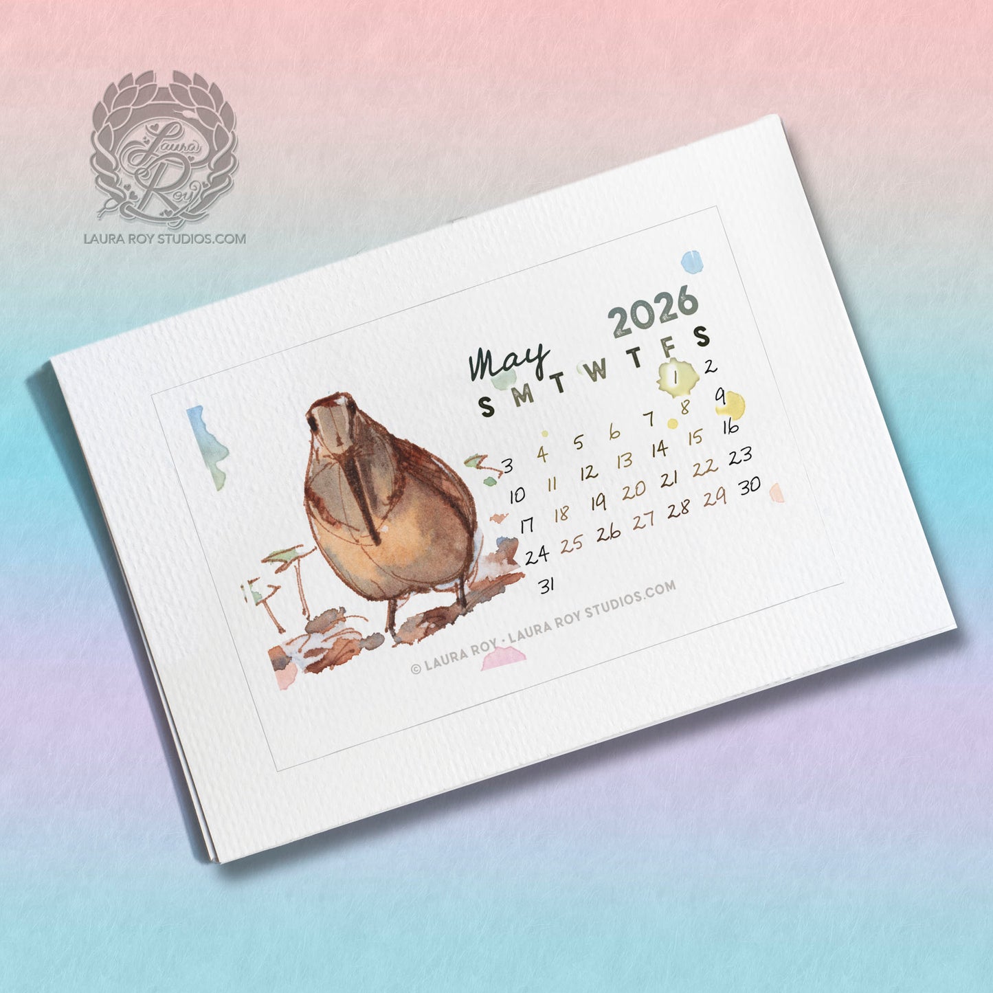 2026 Birds Watercolor Mini Calendar
