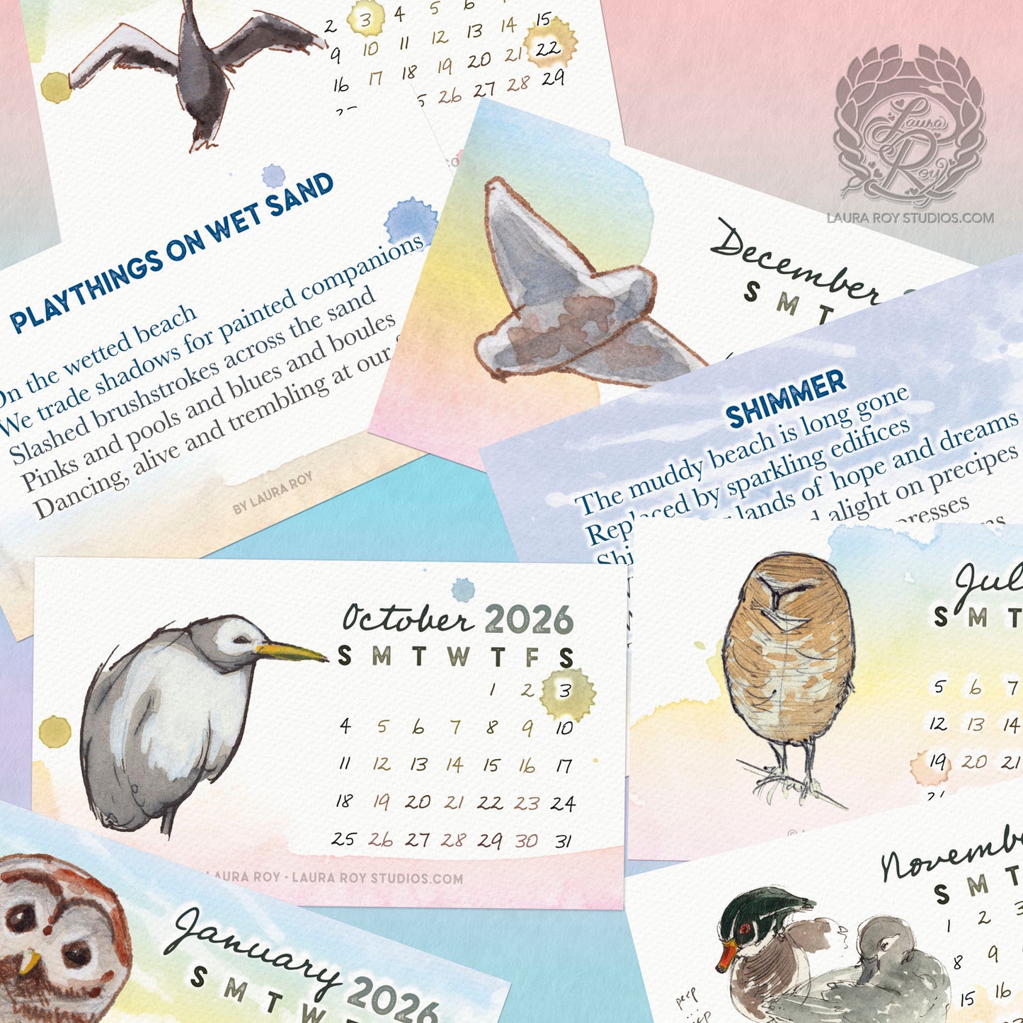 2026 Birds Watercolor Mini Calendar