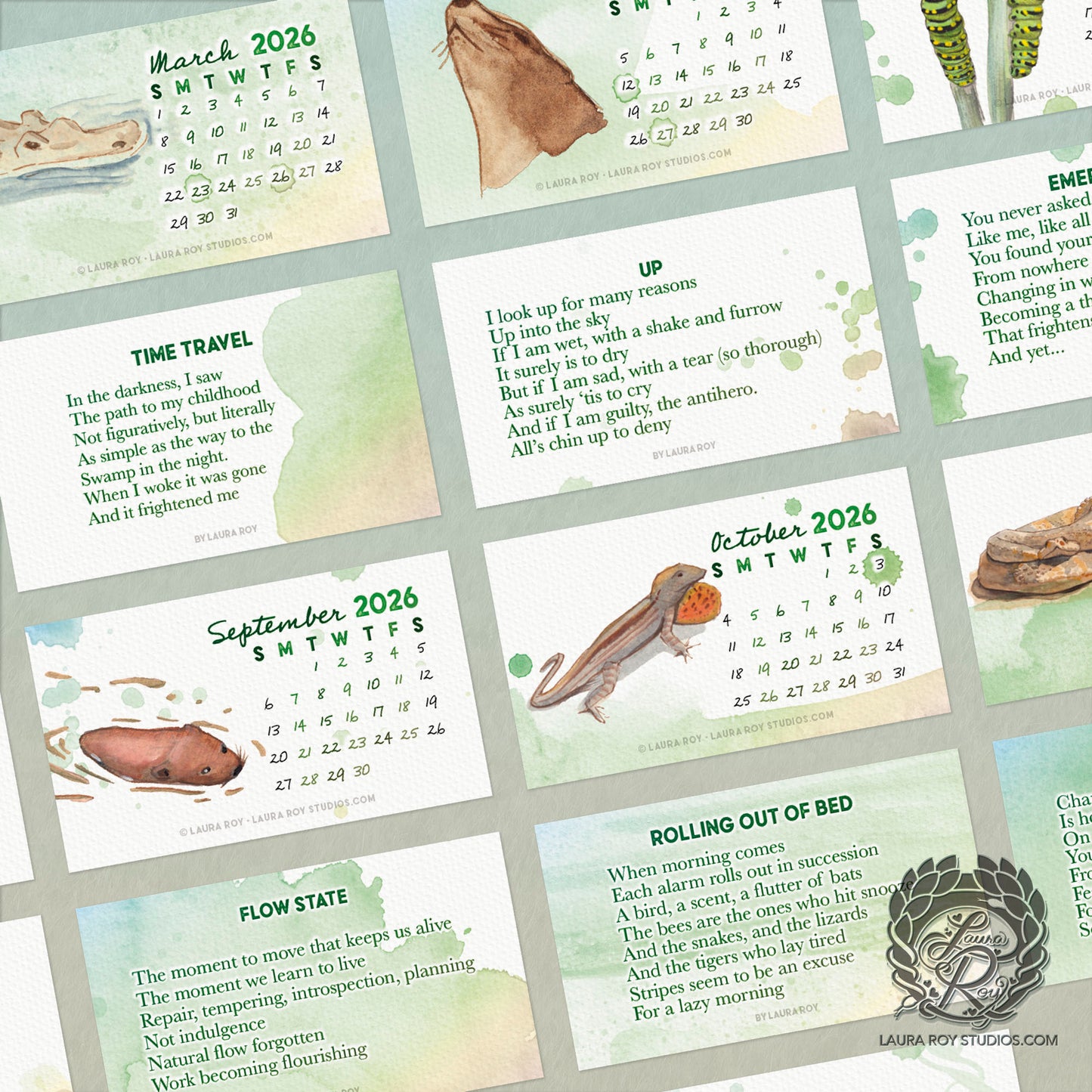 2026 Critter Animal Watercolor Mini Calendar