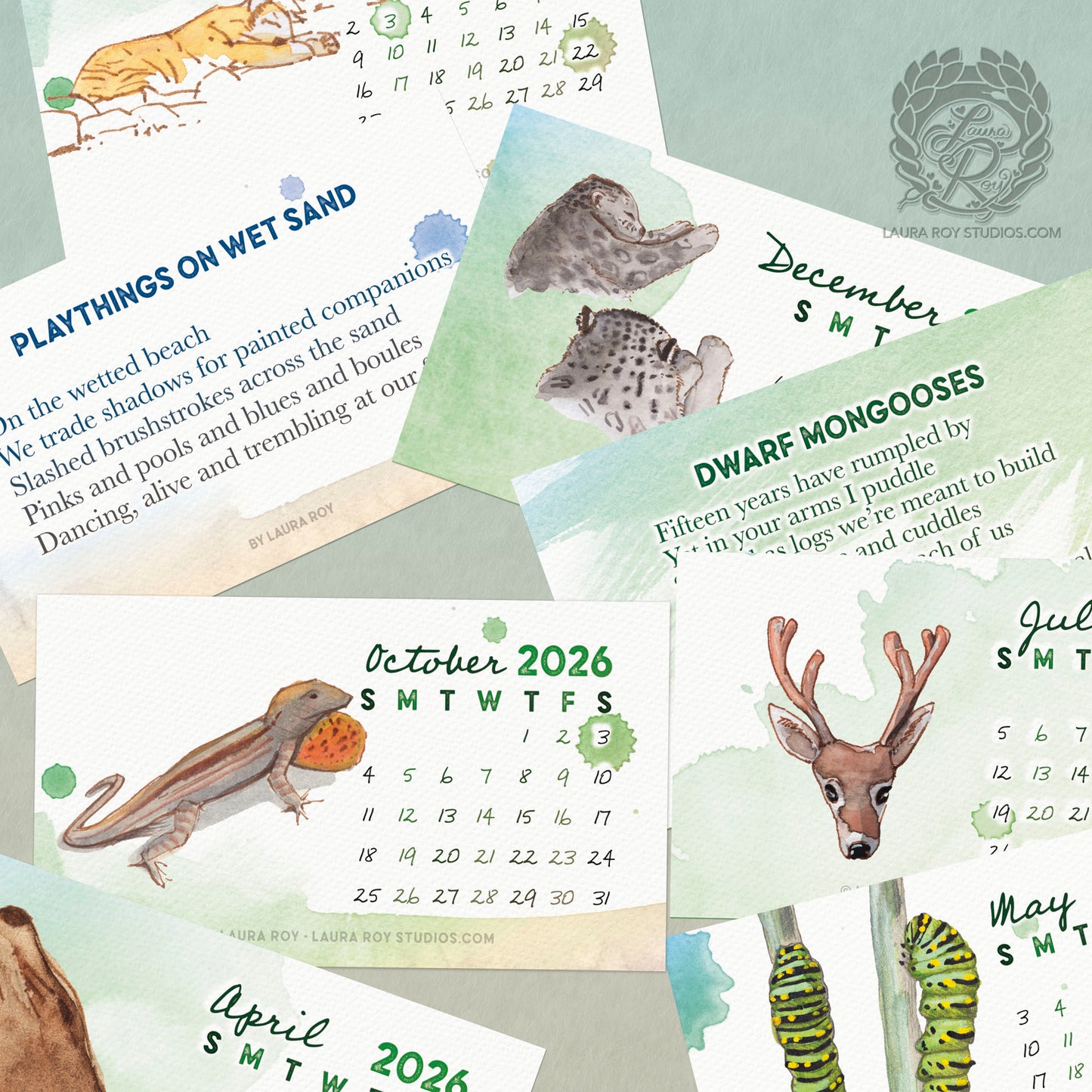 2026 Critter Animal Watercolor Mini Calendar