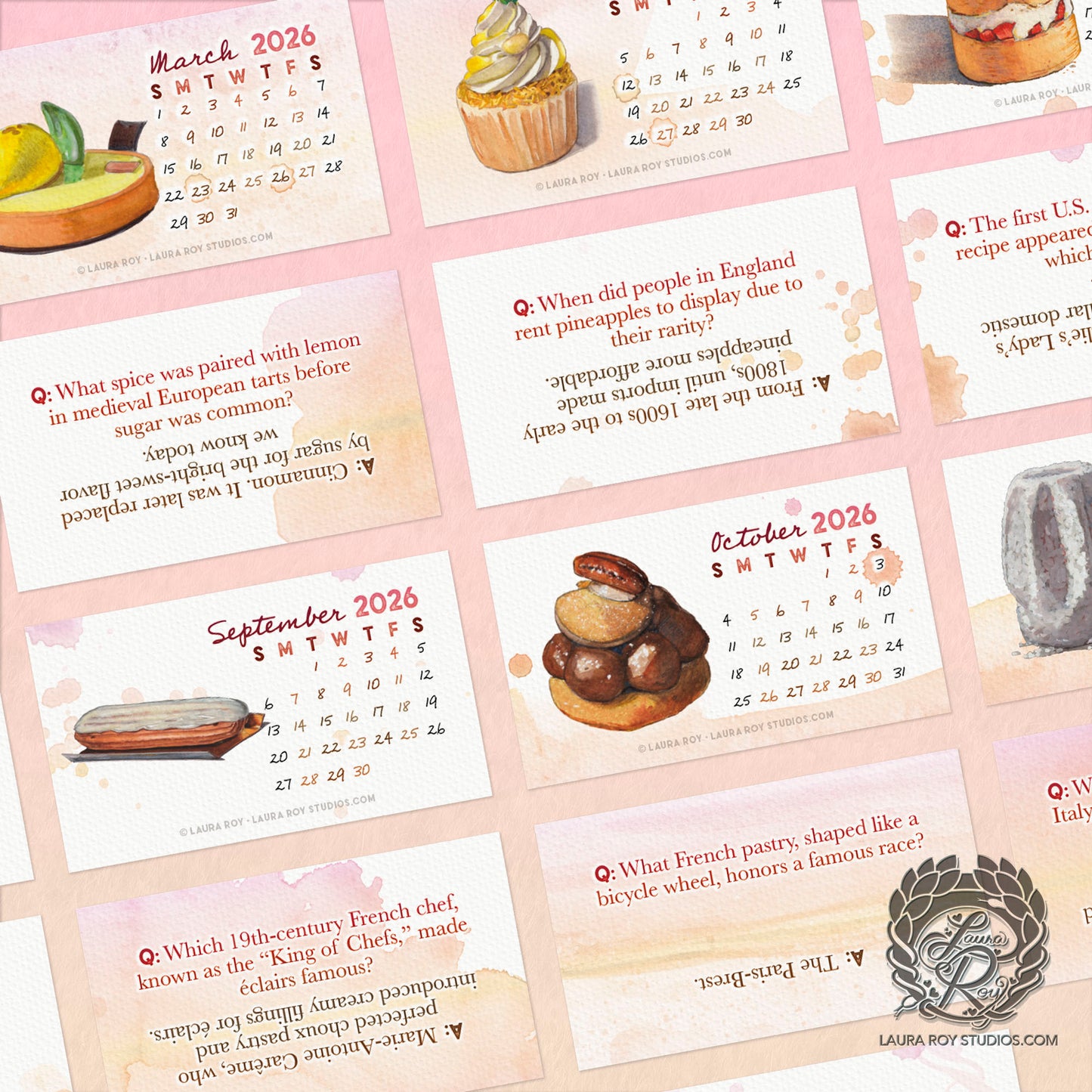 2026 Sweets Watercolor Mini Calendar