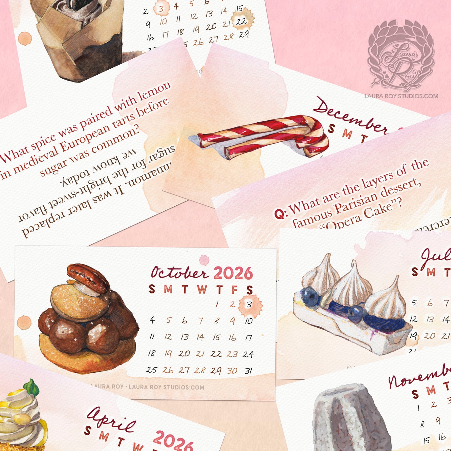 2026 Sweets Watercolor Mini Calendar