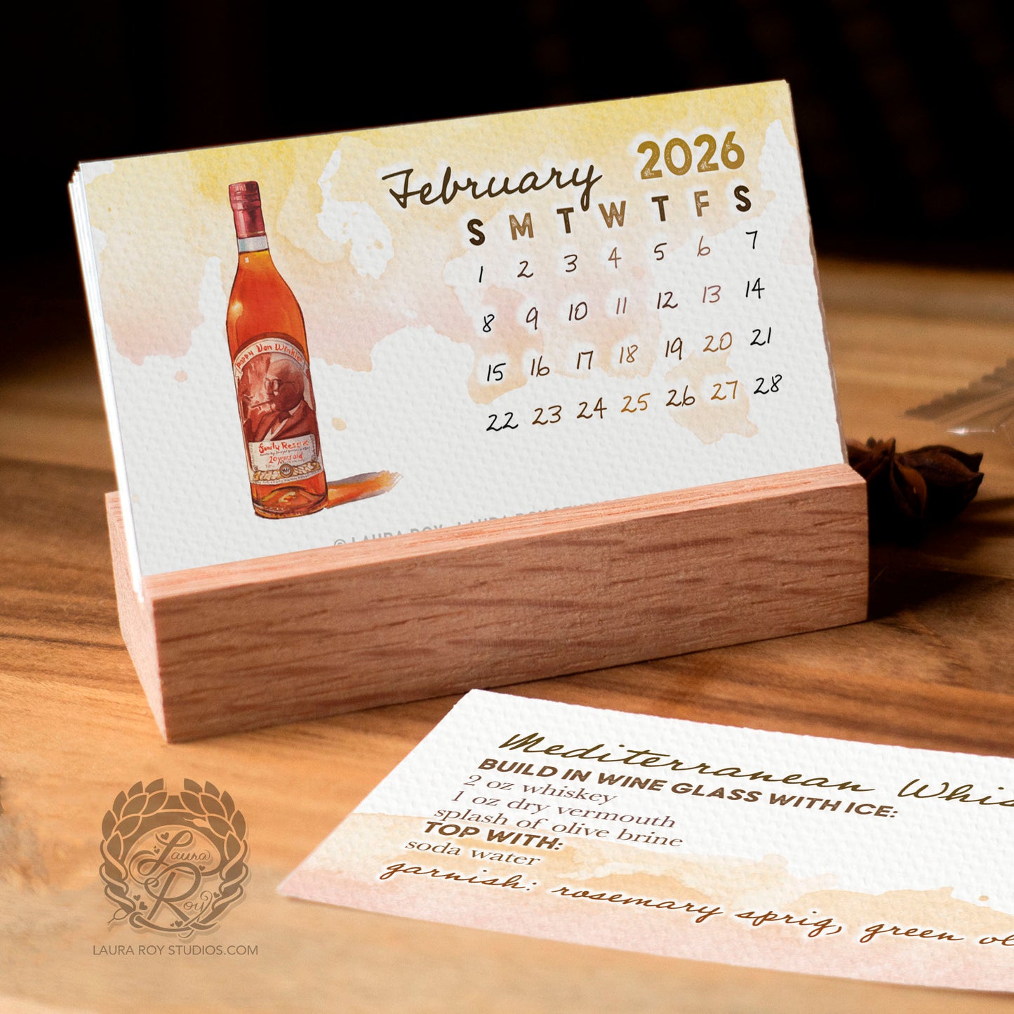 2026 Whiskey Watercolor Mini Calendar