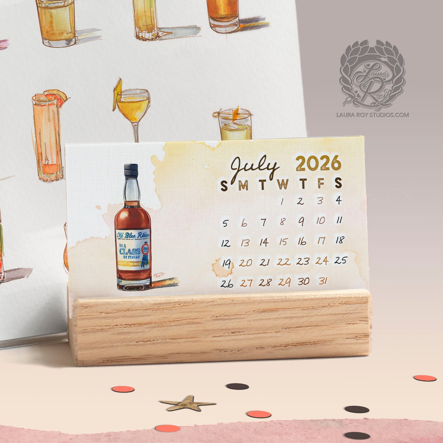 2026 Whiskey Watercolor Mini Calendar