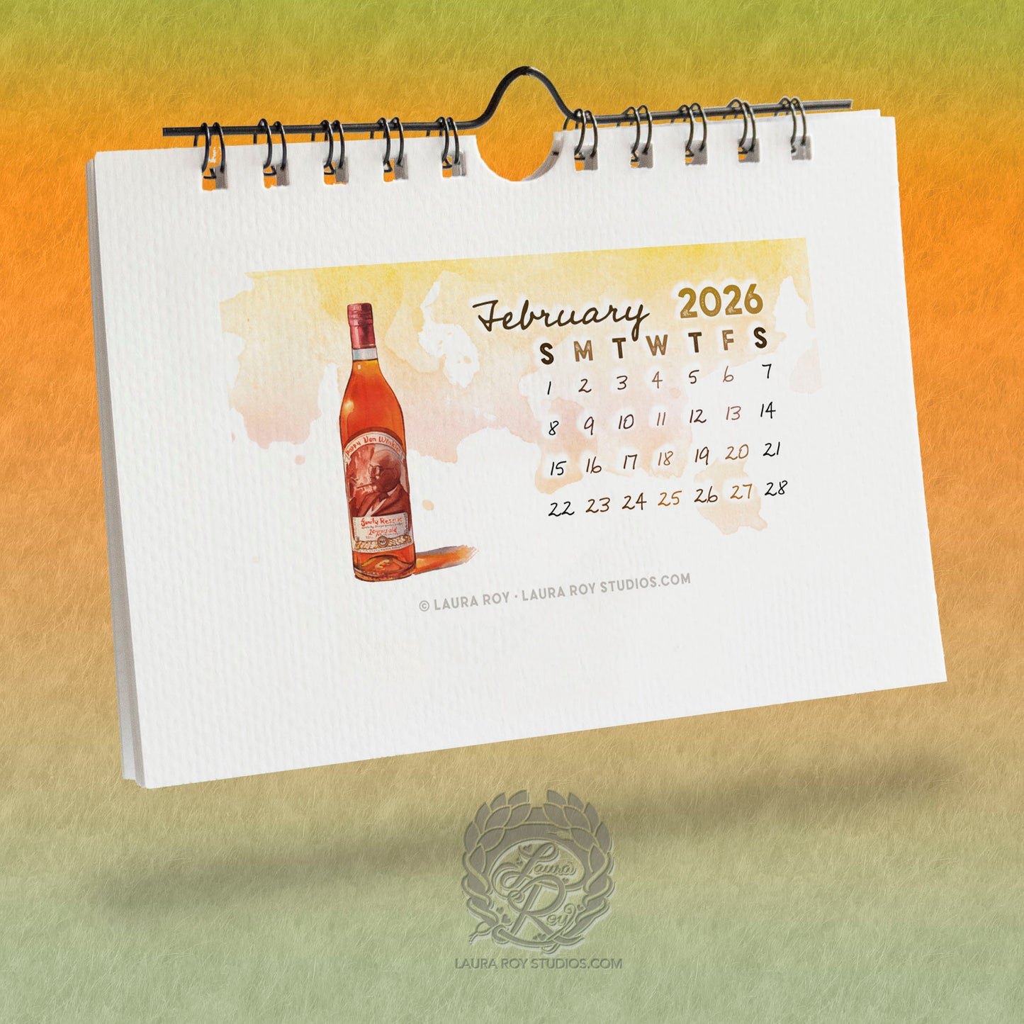 2026 Whiskey Watercolor Mini Calendar