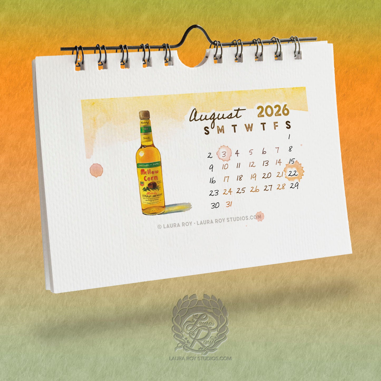 2026 Whiskey Watercolor Mini Calendar