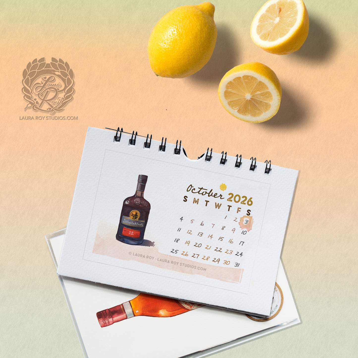 2026 Whiskey Watercolor Mini Calendar