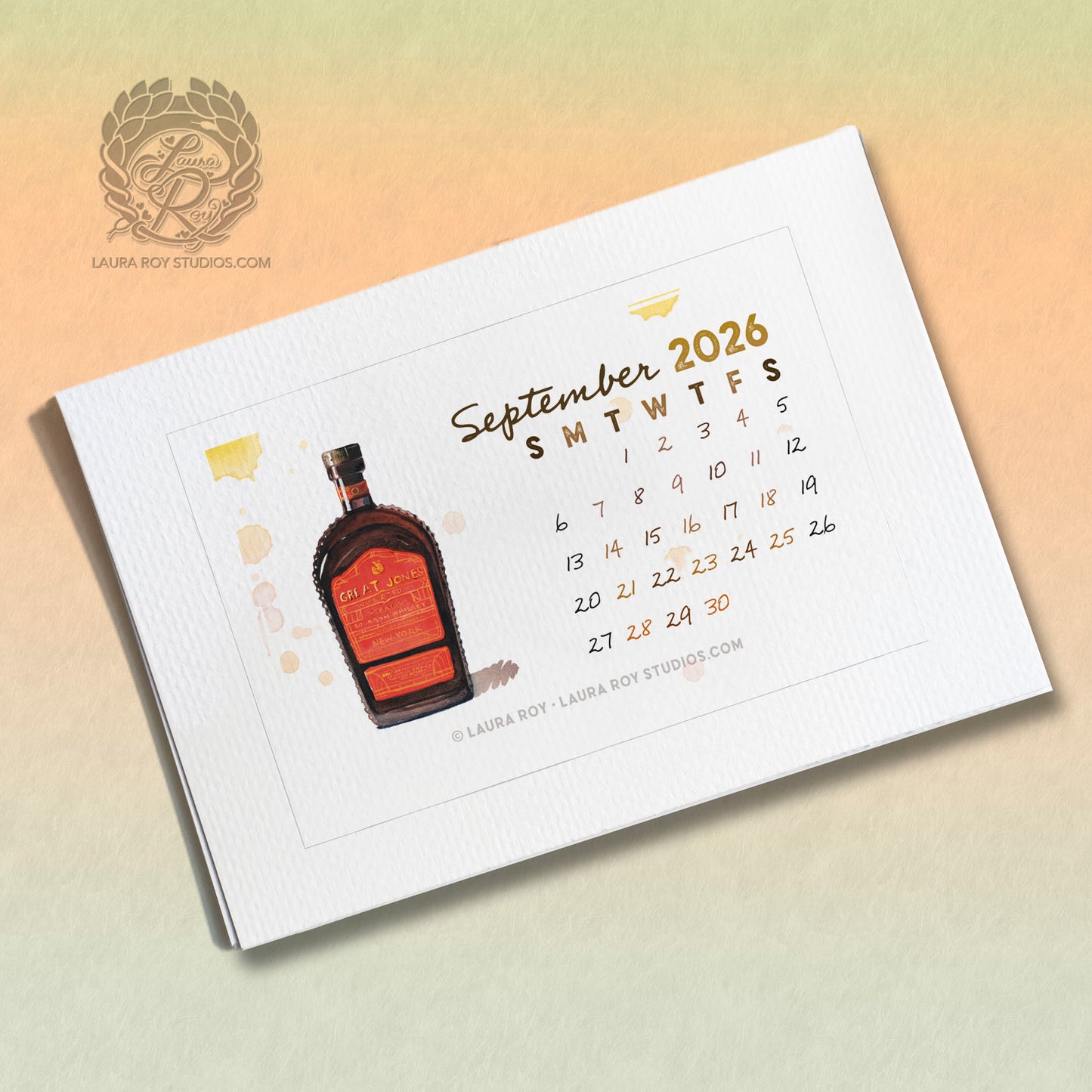 2026 Whiskey Watercolor Mini Calendar
