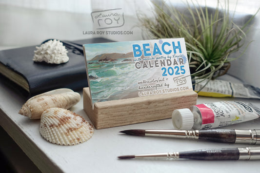 2025 Beach Mini Watercolor & Oil Calendar – Handcrafted Art, Monthly Sea-Inspired Poems, Perfect Gift for Beach Lovers & Ocean Enthusiasts