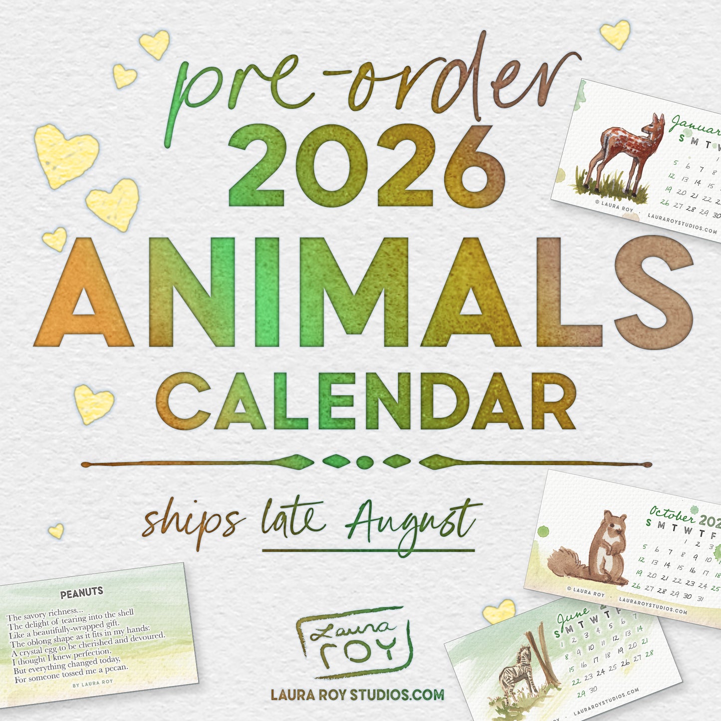 2026 Animal Watercolor Mini Calendar – Handcrafted Art, Monthly Animal Poems, Perfect Gift for Nature Lovers & Wildlife Enthusiasts