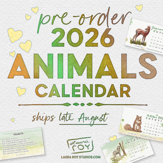 2026 Animal Watercolor Mini Calendar – Handcrafted Art, Monthly Animal Poems, Perfect Gift for Nature Lovers & Wildlife Enthusiasts
