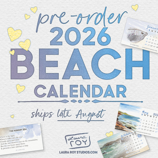 2026 Beach Mini Watercolor & Oil Calendar – Handcrafted Art, Monthly Sea-Inspired Poems, Perfect Gift for Beach Lovers & Ocean Enthusiasts