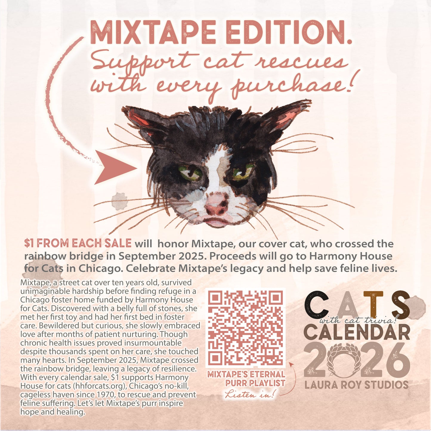 2026 Cats Mini Calendar - Mixtape Rescue Cats Edition