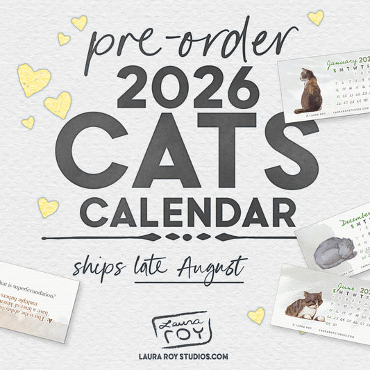 2026 Cats Watercolor Mini Calendar – Handcrafted Art, Monthly Cat Trivia, Perfect Gift for Cat Lovers & Animal Enthusiasts