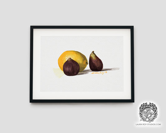 Lemon with Two Figs | Original Watercolor (Unframed)