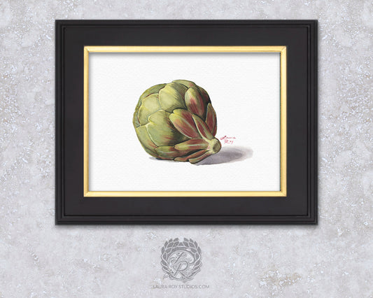 Watercolor Artichoke Art Print – Whole Artichoke Kitchen Decor, Fine Art Food Illustration, Green Botanical Wall Art, Giclée Print