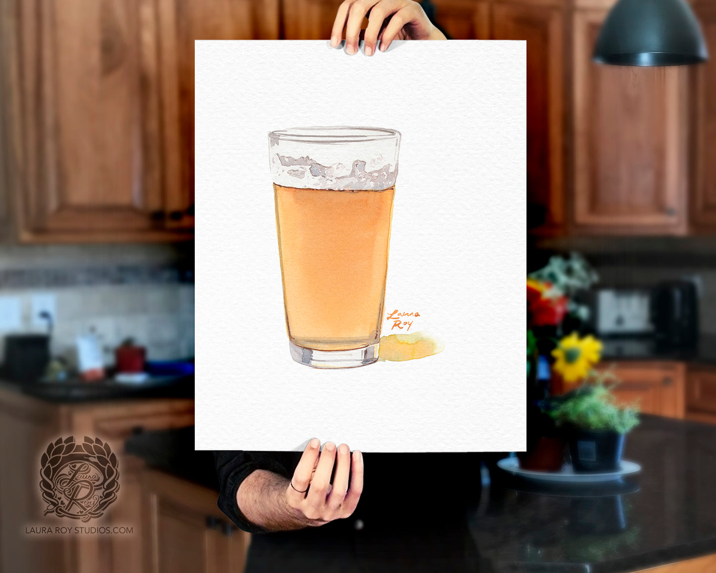 IPA Beer Watercolor Art Print – Pint Glass of Craft Beer with Frothy Head, Bar Decor