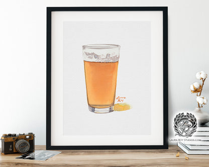 IPA Beer Watercolor Art Print – Pint Glass of Craft Beer with Frothy Head, Bar Decor