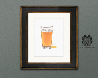 IPA Beer Watercolor Art Print – Pint Glass of Craft Beer with Frothy Head, Bar Decor