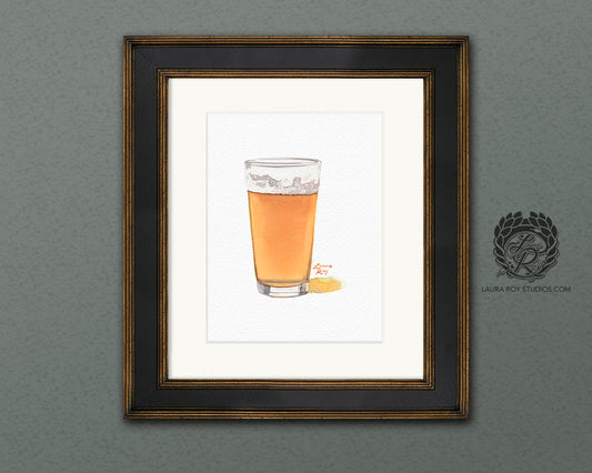 IPA Beer Watercolor Art Print – Pint Glass of Craft Beer with Frothy Head, Bar Decor