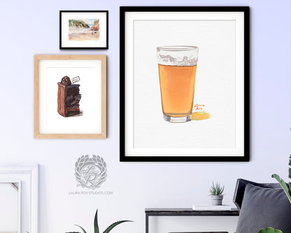 IPA Beer Watercolor Art Print – Pint Glass of Craft Beer with Frothy Head, Bar Decor