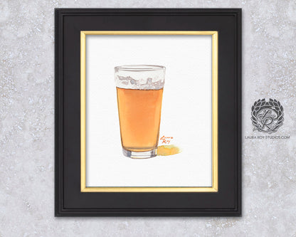 IPA Beer Watercolor Art Print – Pint Glass of Craft Beer with Frothy Head, Bar Decor