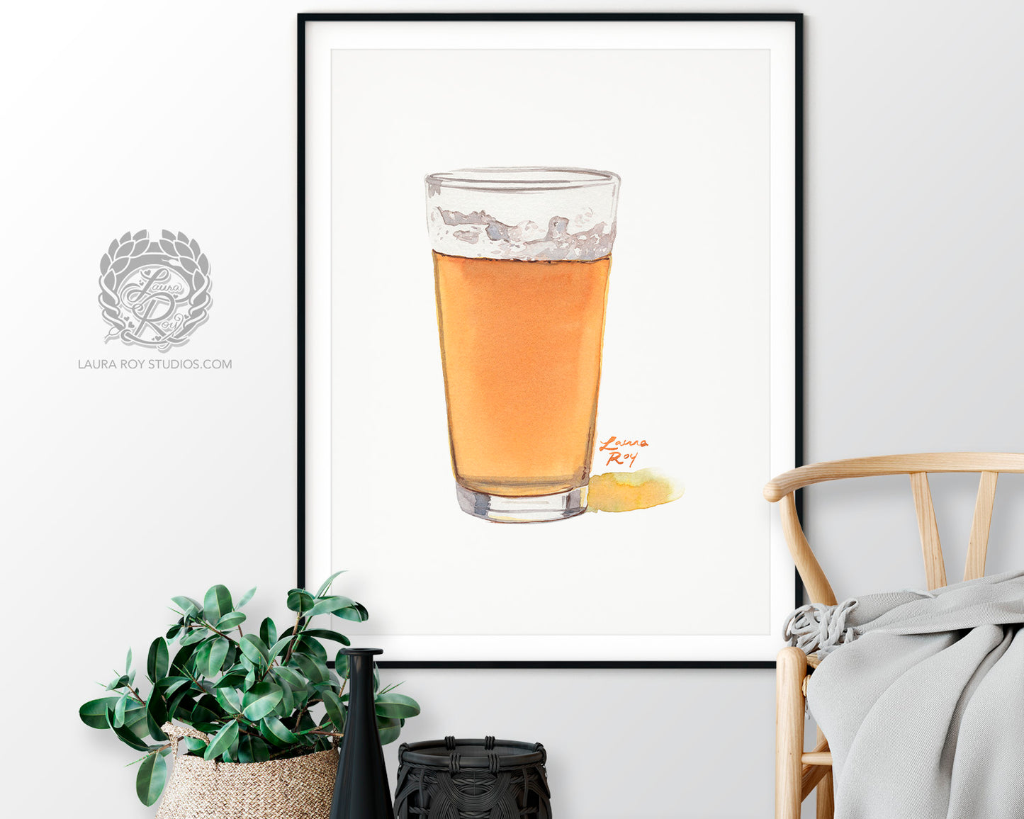 IPA Beer Watercolor Art Print – Pint Glass of Craft Beer with Frothy Head, Bar Decor