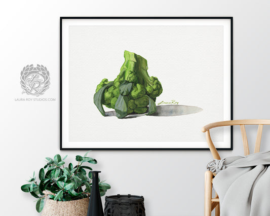Upside-Down Broccoli Watercolor Art Print – Whimsical Vegetable Illustration, Modern Kitchen Wall Decor
