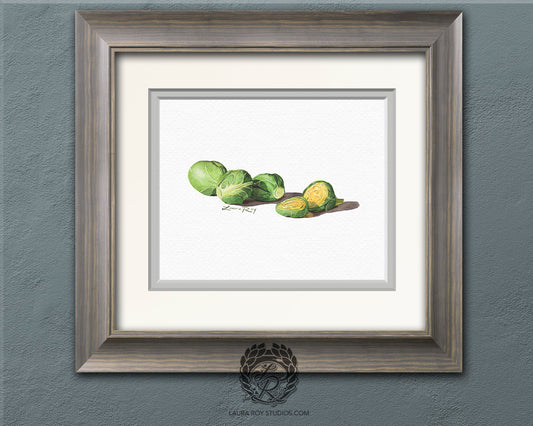 Brussels Sprouts Watercolor Art Print – Contemporary Vegetable Still Life, Gourmet Kitchen Decor