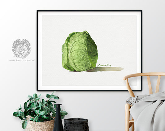 Savoy Cabbage Watercolor Art Print – Detailed Leafy Green Illustration, Botanical Kitchen Wall Decor