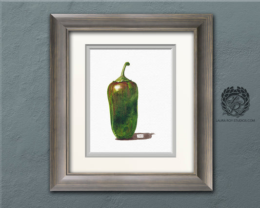 Green Chile Pepper Watercolor Art Print – Spicy Produce Kitchen Decor, Botanical Illustration