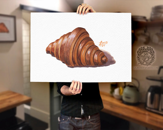 Chocolate Croissant Watercolor Art Print – Decadent Pastry Illustration, French Bakery Kitchen Decor