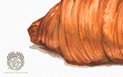 Watercolor Croissant Art Print – French Pastry Kitchen Decor, Elegant Food Illustration, Fine Art Bakery Wall Art, Giclée Print