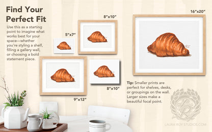 Watercolor Croissant Art Print – French Pastry Kitchen Decor, Elegant Food Illustration, Fine Art Bakery Wall Art, Giclée Print