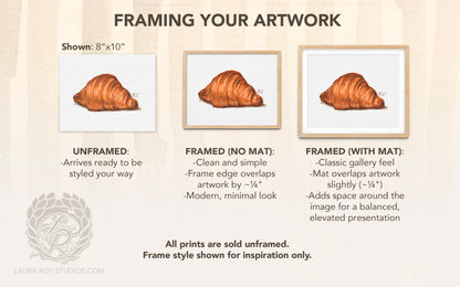 Watercolor Croissant Art Print – French Pastry Kitchen Decor, Elegant Food Illustration, Fine Art Bakery Wall Art, Giclée Print