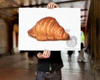 Watercolor Croissant Art Print – French Pastry Kitchen Decor, Elegant Food Illustration, Fine Art Bakery Wall Art, Giclée Print
