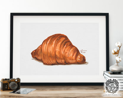 Watercolor Croissant Art Print – French Pastry Kitchen Decor, Elegant Food Illustration, Fine Art Bakery Wall Art, Giclée Print