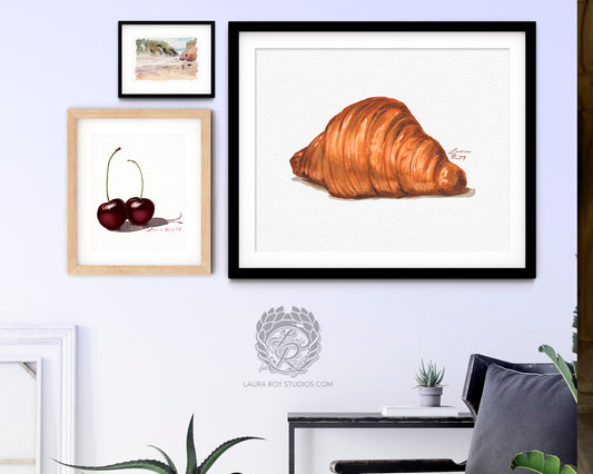 Watercolor Croissant Art Print – French Pastry Kitchen Decor, Elegant Food Illustration, Fine Art Bakery Wall Art, Giclée Print